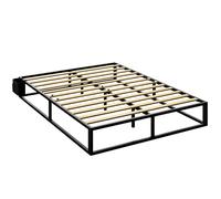 HOMCOM Cadre de Lit 140 x 190 cm avec Sommier, Lit Double avec Pochette de Rangement, Support à Lattes en Bois, Noir