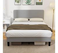 HOMCOM Cadre de lit 140 x 190 cm avec sommier, tête de lit réglable, lit Double rembourré en Velours côtelé, Support à Lattes en Bois, Espace de Rangement au-Dessous, sans Bruit, Montage Facile, Gris