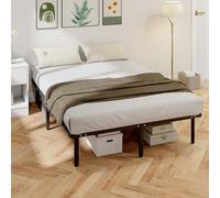 HOMCOM Cadre de lit 140 x 190 cm, lit 2 Personnes avec sommier à Lattes en Bois Massif et Pied, 26 cm de Hauteur avec Rangement au-Dessous, Pas Besoin de sommier à Ressorts, Assemblage Facile, Noir