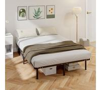 HOMCOM Cadre de lit 140 x 190 cm, lit 2 Personnes en Bois Massif avec sommier à Lattes et Pied, 26 cm de Hauteur avec Rangement au-Dessous, Pas Besoin de sommier à Ressorts, Assemblage Facile, Noir