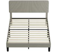 HOMCOM Cadre de lit 140 x 190 cm, sommier à lattes en bois, tête de lit réglable, lit double rembourré en velours côtelé, gris