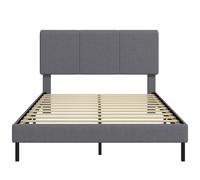 HOMCOM Cadre de lit 140 x 200 cm avec tête de lit réglable, lit rembourré aspect lin avec 12 lattes