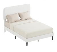 HOMCOM Cadre de lit 140 x 200 cm avec tête de lit réglable rembourrée en polaire Teddy - Lit en métal moderne - Lit double, lit adolescent - Charge maximale : 300 kg - Montage facile - Blanc