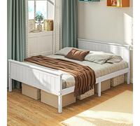 HOMCOM Cadre de lit 140 x 200 cm, lit Simple en Bois Massif avec sommier à Lattes, tête et Pied Inclus, 29 cm de Hauteur avec Rangement au-Dessous, sans Bruit, Assemblage Facile, Blanc