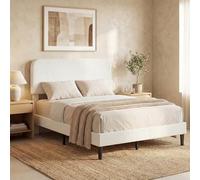 HOMCOM Cadre de lit 140x190cm avec sommier, lit Double rembourré en Velours Boucle, tête de lit rembourrée Ajustable, Support en métal, Rangement au-Dessous, sans Bruit, Montage Facile, Blanc
