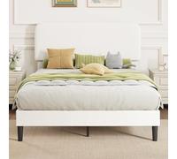 HOMCOM Cadre de lit 140x190cm avec sommier, lit Double rembourré en Velours Teddy, tête de lit réglable, Support à Lattes en métal, Rangement au-Dessous, sans Bruit, Montage Facile, Blanc