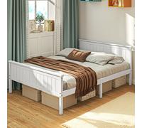 HOMCOM Cadre de lit 150 x 210 cm, lit simple en bois massif avec sommier à lattes tête et pied inclus, assemblage facile, blanc