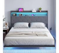 Cadre de lit double - HOMCOM - 160 x 200 cm - lumières LED RGB et station de charge, musique sync - sommier acier - gris