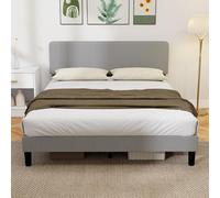 Cadre de lit - HOMCOM - 160 x 200 cm - sommier à lattes en bois, tête de lit réglable - rembourré en velours côtelé - gris