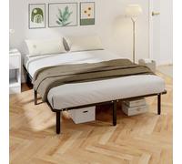 HOMCOM Cadre de lit 160 x 200 cm, lit 2 Personnes avec sommier à Lattes en Bois Massif et Pied, 26 cm de Hauteur avec Rangement au-Dessous, Pas Besoin de sommier à Ressorts, Assemblage Facile, Noir