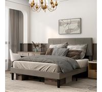 HOMCOM Cadre de lit Double, 140 x 190 cm, lit 2 Personnes, Cadre métallique, tête réglable, avec sommier, Rangement, Montage Facile, Gris