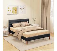 Lit double design industriel - tête de lit, pied de lit et sommier - dim. 141l x 207P x 88H cm - compatible matelas 140 x 200 cm - tissu 100%