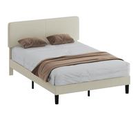 HOMCOM Cadre de lit double 140x200 cm Hauteur réglable Tête de lit tapissée en velours côtelé, lit double avec lattes en bois, pour la chambre à coucher, assemblage facile, gris clair