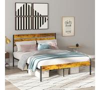 HOMCOM Cadre de lit Double 160 x 200 cm lit 2 Personnes Industriel avec Rangement, sommier, tête et Pied - en Bois et Acier, Aspect Bois foncé et Noir