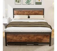 HOMCOM Cadre de lit Double en Acier avec sommier et tête de lit Compatible Matelas 190 x 140 cm Brun Rustique