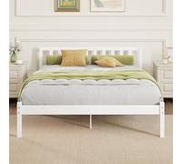 HOMCOM Cadre de lit en Bois Massif 140x190 cm Lit Simple avec tête de lit et Sommier à Lattes Solide pour Enfants Adultes Blanc