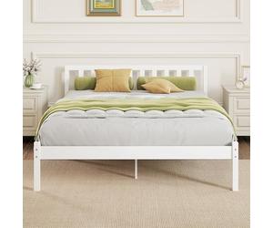 HOMCOM Cadre de lit en Bois Massif 140x190 cm Lit Simple avec tête intégrée et Sommier à Lattes Solide pour Enfants Adultes Blanc