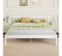 HOMCOM Cadre de lit en Bois Massif 160x200 cm Lit Simple avec tête de lit et Sommier à Lattes Solide pour Enfants Adultes Blanc