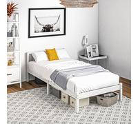 HomCom Cadre de lit 90x190 cm - Lit simple avec tête de lit et sommier à lattes - Bois massif blanc