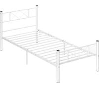 HOMCOM Cadre de lit pour matelas 200 x 90 cm, hauteur de lit 88 cm Cadre de lit simple en acier, pour chambre à coucher Chambre d'amis, blanc
