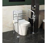 HOMCOM Cadre de toilettes accoudoirs largeur et hauteur réglables support de maintien avec pochette rangement gris