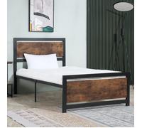 HOMCOM - Cadre du lit - Acier - 97x195x103cm - Brun Rustique