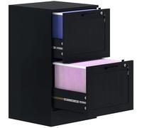 HOMCOM Caisson bureau avec 2 tiroirs et serrures, meuble rangement bureau avec barres de suspension réglables pour documents, caisson de rangement compact pour travail ou chambre, 40x40x71cm, noir