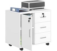 HOMCOM Caisson bureau avec 3 tiroirs et étagère réglable, meuble de rangement armoire rangement bureau verrouillable avec roulettes, 40 x 60 x 56 cm, blanc
