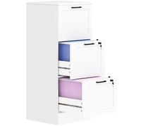 HOMCOM Caisson bureau avec 3 tiroirs et serrures, meuble rangement bureau avec barres de suspension réglables pour documents, caisson de rangement compact pour travail ou chambre, 40x40x101cm, blanc