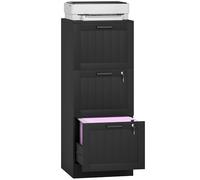 HOMCOM Caisson bureau avec 3 tiroirs et serrures, meuble rangement bureau avec barres de suspension réglables pour documents, caisson de rangement compact pour travail ou chambre, 40x40x101cm, noir