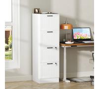 HOMCOM Caisson bureau, meuble rangement bois 4 tiroirs et serrure, barres de suspension réglables, 40 x 40 x 131 cm, blanc
