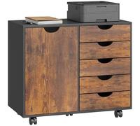 HOMCOM Caisson Bureau Mobile 5 Tiroirs 1 Porte 78x40x66,5cm Brun Rustique