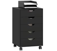 HOMCOM Caisson Bureau Mobile 5 Tiroirs sur Roulettes 40 x 40 x 67 cm Noir | Meuble Rangement Bureau, pour Documents et Imprimante, Caisson de Rangement Compact, pour Travail ou Chambre