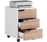 HOMCOM Caisson Bureau Mobile avec 3 Tiroirs 40x50x57,5cm Blanc et Chêne | Meuble Rangement Bureau sur Roulettes, pour Documents et Imprimante, Caisson de Rangement Compact pour Travail ou Chambre