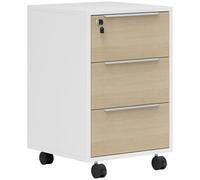 HOMCOM Caisson bureau mobile avec 3 tiroirs et serrure, meuble rangement bureau sur roulettes pour documents et imprimante, caisson de rangement compact pour travail ou chambre, 40x40x63,5cm, chêne