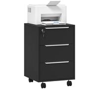 HOMCOM Caisson bureau mobile avec 3 tiroirs et serrure, meuble rangement bureau sur roulettes pour documents et imprimante, caisson de rangement compact pour travail ou chambre, 40x40x63,5cm, noir
