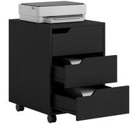 HOMCOM Caisson bureau mobile avec 3 tiroirs, meuble rangement bureau sur roulettes pour documents et imprimante, caisson de rangement compact pour travail ou chambre, 40x50x57,5cm, noir