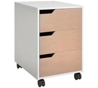 HOMCOM Caisson bureau mobile avec 3 tiroirs, meuble rangement bureau sur roulettes pour documents et imprimante, caisson de rangement compact pour travail ou chambre, 40x50x57,5cm, blanc et chêne