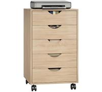 HOMCOM Caisson Bureau Mobile avec 5 Tiroirs Compact 40 x 40 x 67 cm Chêne