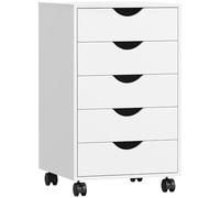 HOMCOM Caisson bureau mobile avec 5 tiroirs, meuble rangement bureau sur roulettes pour documents et imprimante, caisson de rangement compact pour travail ou chambre, 40 x 40 x 67 cm, blanc