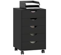 HOMCOM Caisson bureau mobile avec 5 tiroirs, meuble rangement bureau sur roulettes pour documents et imprimante, caisson de rangement compact pour travail ou chambre, 40 x 40 x 67 cm, noir