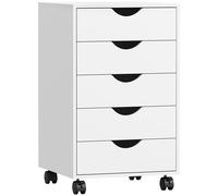 HOMCOM Caisson bureau mobile, meuble rangement sur roulettes avec 5 tiroirs, bois, 40 x 40 x 67 cm, blanc BLANC