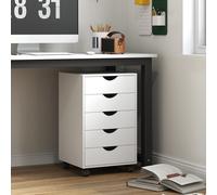 HOMCOM Caisson bureau mobile, meuble rangement sur roulettes avec 5 tiroirs, bois, 40 x 40 x 67 cm, blanc