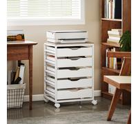 HOMCOM Caisson bureau mobile, meuble rangement sur roulettes bois avec 5 tiroirs, poignées encochées, 50 x 40 x 74,5 cm , blanc