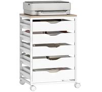 HOMCOM Caisson bureau mobile, meuble rangement sur roulettes bois avec 5 tiroirs, poignées encochées, pour travail, bureau à domicile, 50 x 40 x 74,5 cm, blanc