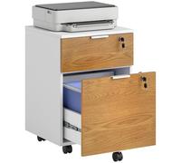HomCom Caisson de bureau à roulettes - tiroir coulissant & dossiers suspendus - blanc chêne moyen