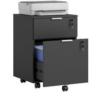 HOMCOM Caisson de Bureau 2 tiroirs 4 roulettes 42x40x60 cm Noir