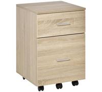 HomCom – Caisson de bureau – Rangement mobile 2 tiroirs, 5 roulettes, panneau de particules, Chêne