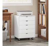 HOMCOM Caisson de bureau 5 tiroirs pour documents A3, roulettes et frein, 50x40x67.5 cm, blanc