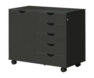 HOMCOM Caisson de bureau avec 5 tiroirs 1 porte étagère réglable, support imprimante sur roulettes, 78x40x66,5 cm, noir